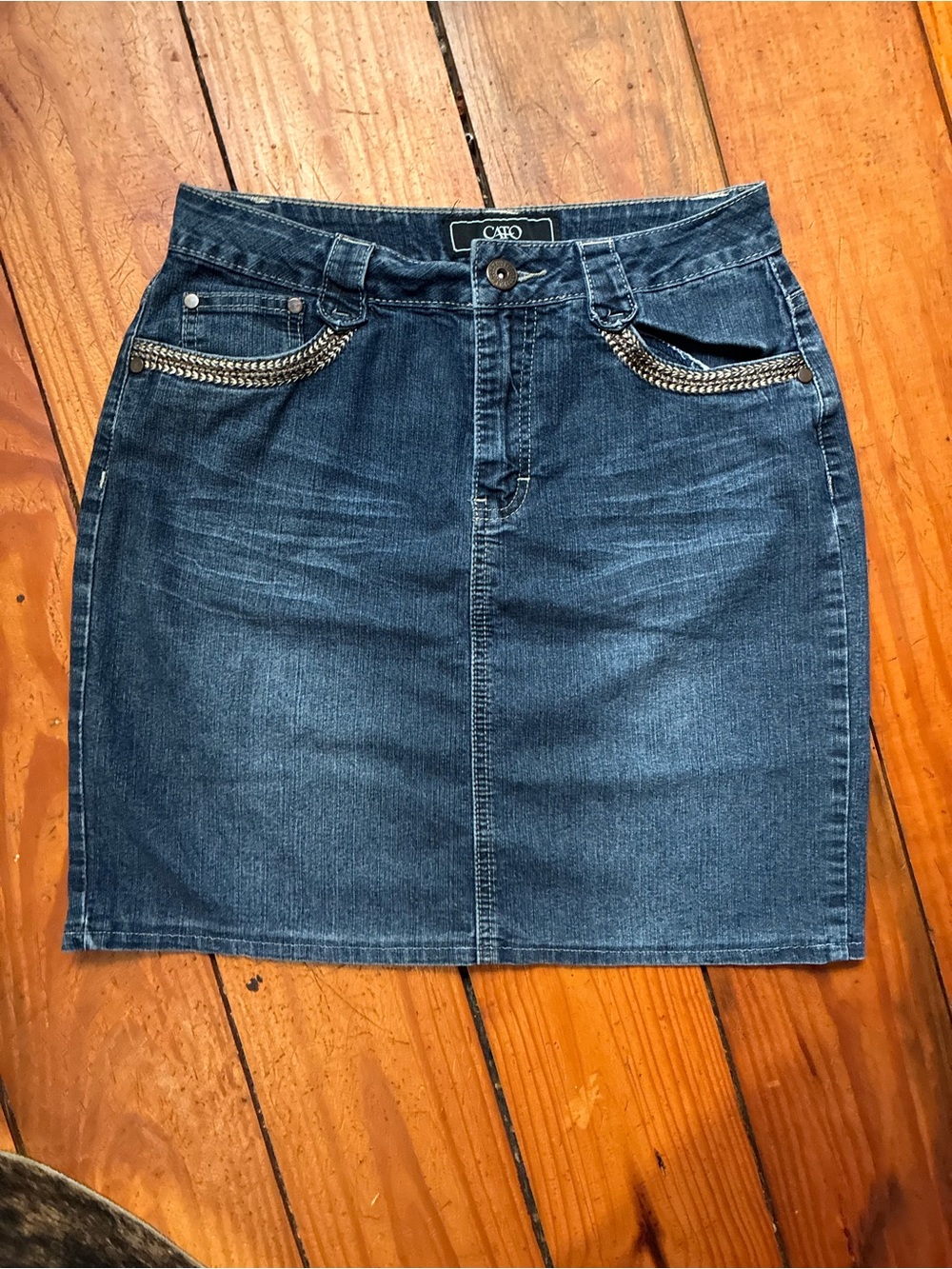 Y2K Cato Denim Mini Skirt with Trim on Pockets Size 4
